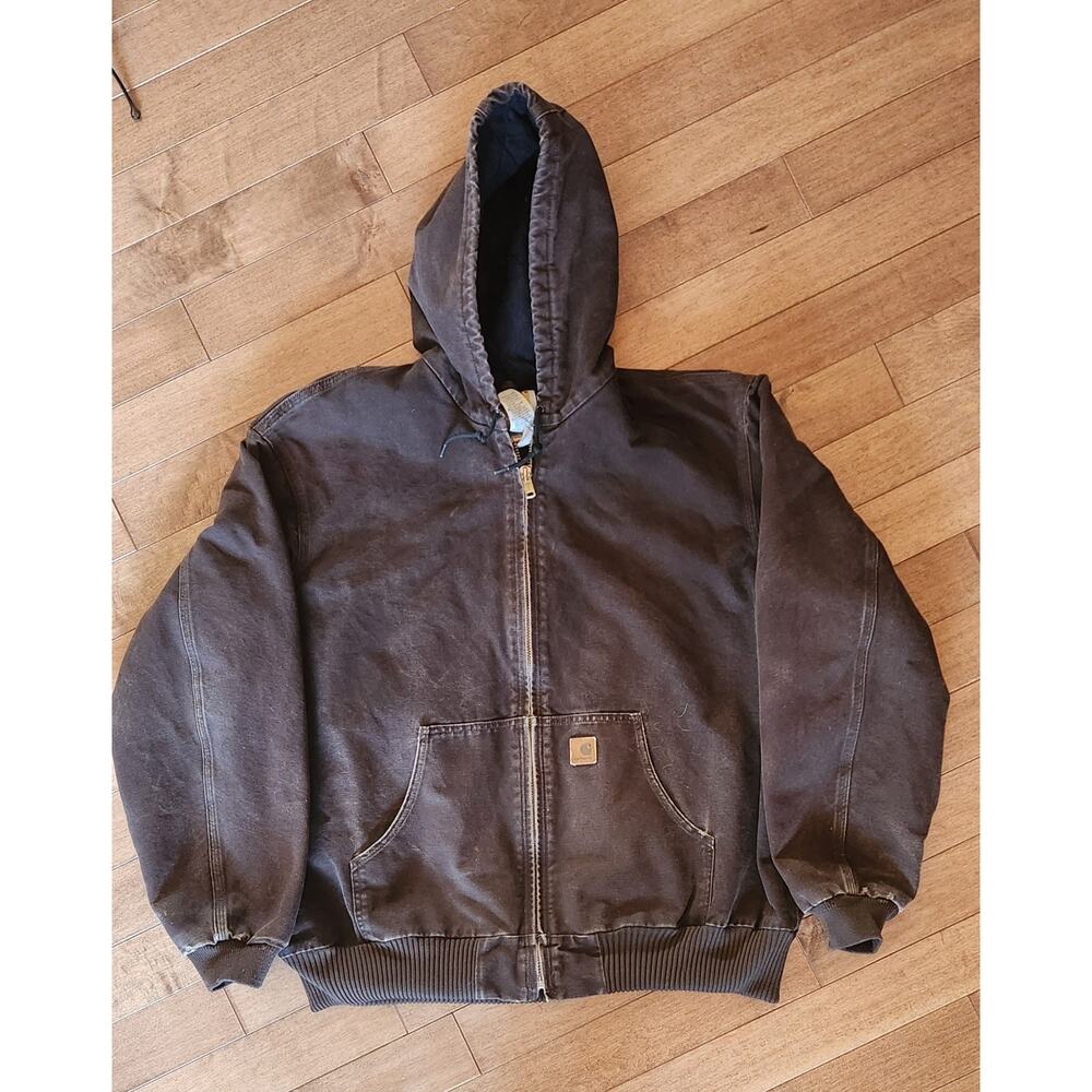Carhartt J130DKB Active Jac Highly Sought After Dark Brown.Hood & Quilted Lining